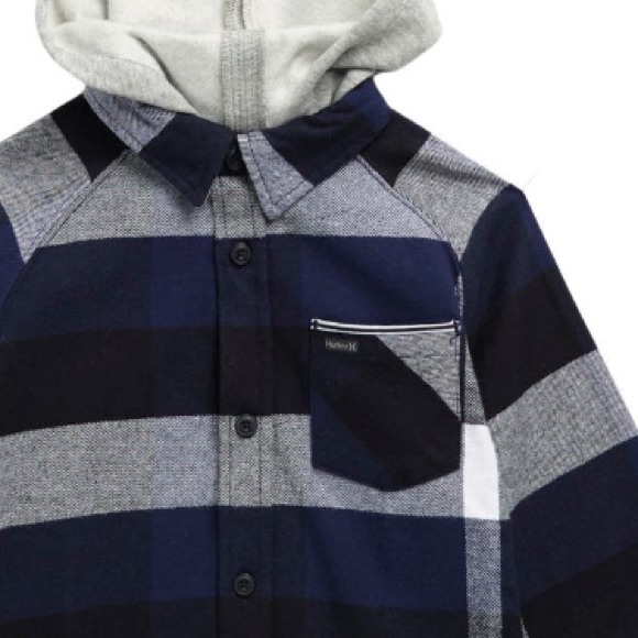 HURLEY fleece Hooded check print Shacket. Boy’s 6US - Picture 2 of 9